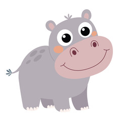 Cute Little Hippopotamus in Flat Style Isolated on White Background. Hand Drawn Vector Art.