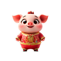 Adorable 3D Render of a Pig in Traditional Chinese New Year Clothing