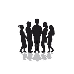 Community Silhouettes Interacting on White Background  