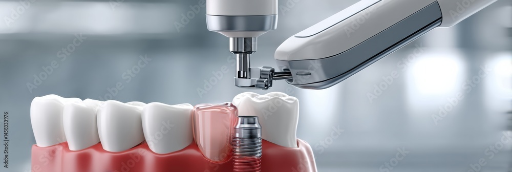 Poster dental robot arm successfully inserts implant into a gum model with precision in a clinical setting 
