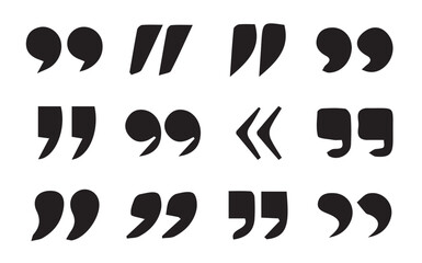 uotes icon vector set. Quotemarks outline, speech marks, inverted commas or talking marks collection.Talk bubble speech icon. Quotation signs isolated on white background. Vector illustration eps 10.