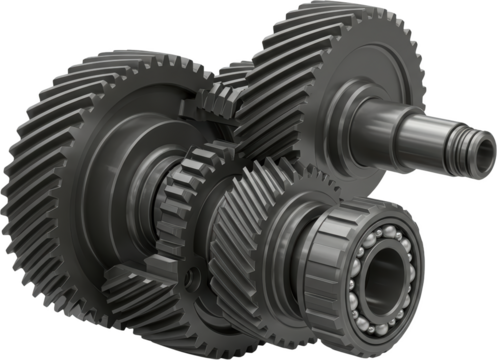 Detailed 3D Render of Complex Gear System with Bearings Industrial Machinery Components - Powered by Adobe