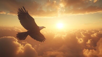 Fototapeta premium Mountain eagle flying cloudy peaks wilderness freedom fierce strength sky predator wild nature majestic view
