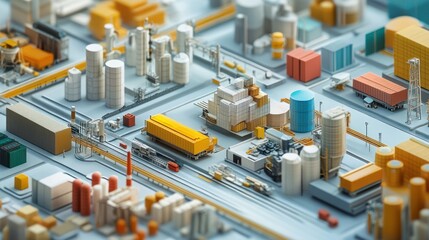 Fototapeta premium Miniature Industrial Complex: A 3D Model of Global Trade and Manufacturing