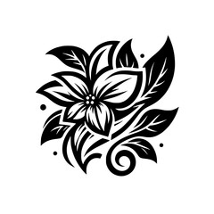 Elegant Floral Tattoo Design in Black and White, Vector Illustration