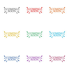Coming soon icon isolated on white background. Set icons colorful