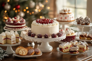 beautifully arranged festive table featuring classic cakes and desserts showcasing variety of flavors and