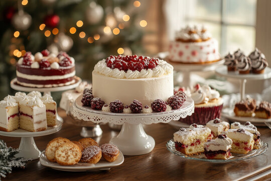 beautifully arranged festive table featuring classic cakes and desserts showcasing variety of flavors and