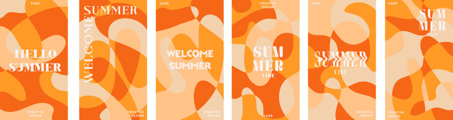 Summer bright illustrations set for poster, card, cover, label, banner in modern minimalist style with overlay effect. Modern and simple summer design templates. Vector stock graphic