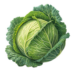 Fototapeta premium Fresh Green Cabbage: High-Quality Image for Recipes and Stock Photos on transparent background