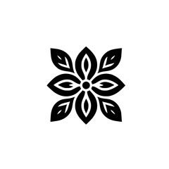 Obraz premium Minimalist Black Flower Icon on White: Geometric Floral Design Element