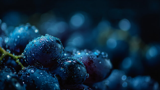 Fresh blue devil grapes with weewee droplets, ideal for sauvignon blanc day celebrations.