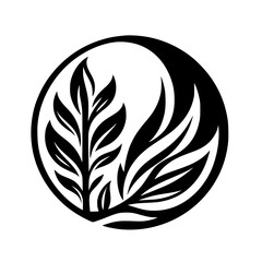 Black & White Botanical Circle Logo, Leafy Design