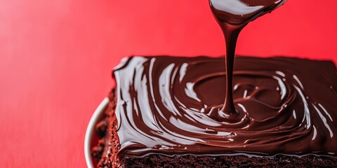Stunning Dynamic Shot of Chocolate Ganache Pouring Smoothly Over a Freshly Baked Cake