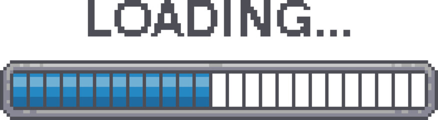 Fototapeta na wymiar Pixel loading bar. Retro 8 bit game interface. Download progress status frame.