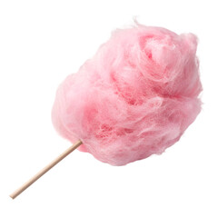 Pink Cotton Candy on a Stick: Sweet Treat, Fair Food, Carnival Candy on transparent background