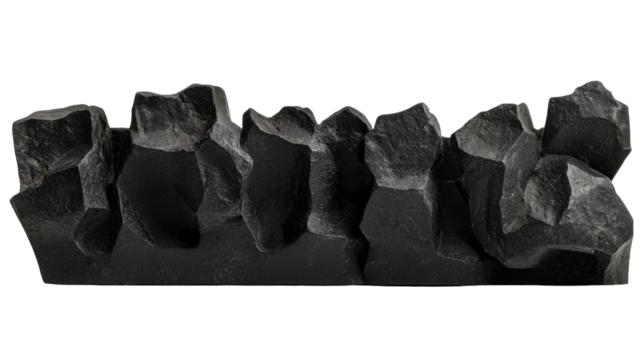 Abstract Black Rock Formation with Textured Surface and Jagged Edges Against Transparent Background