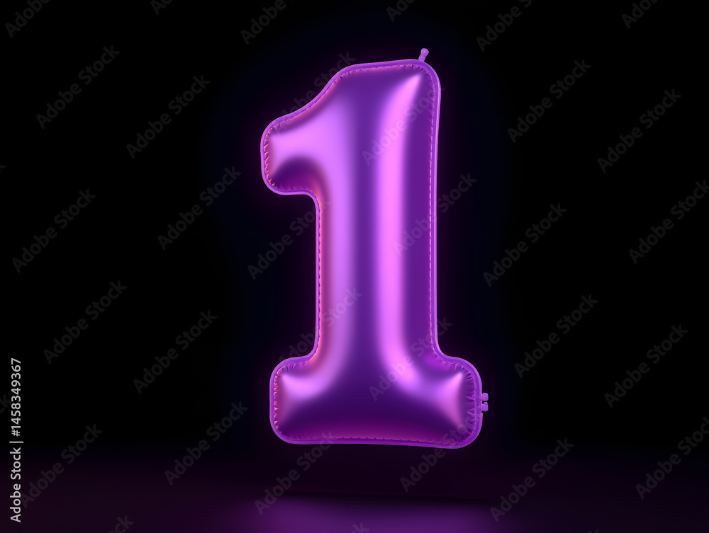 Poster 3d rendering number font 1, countdown concept with number 1