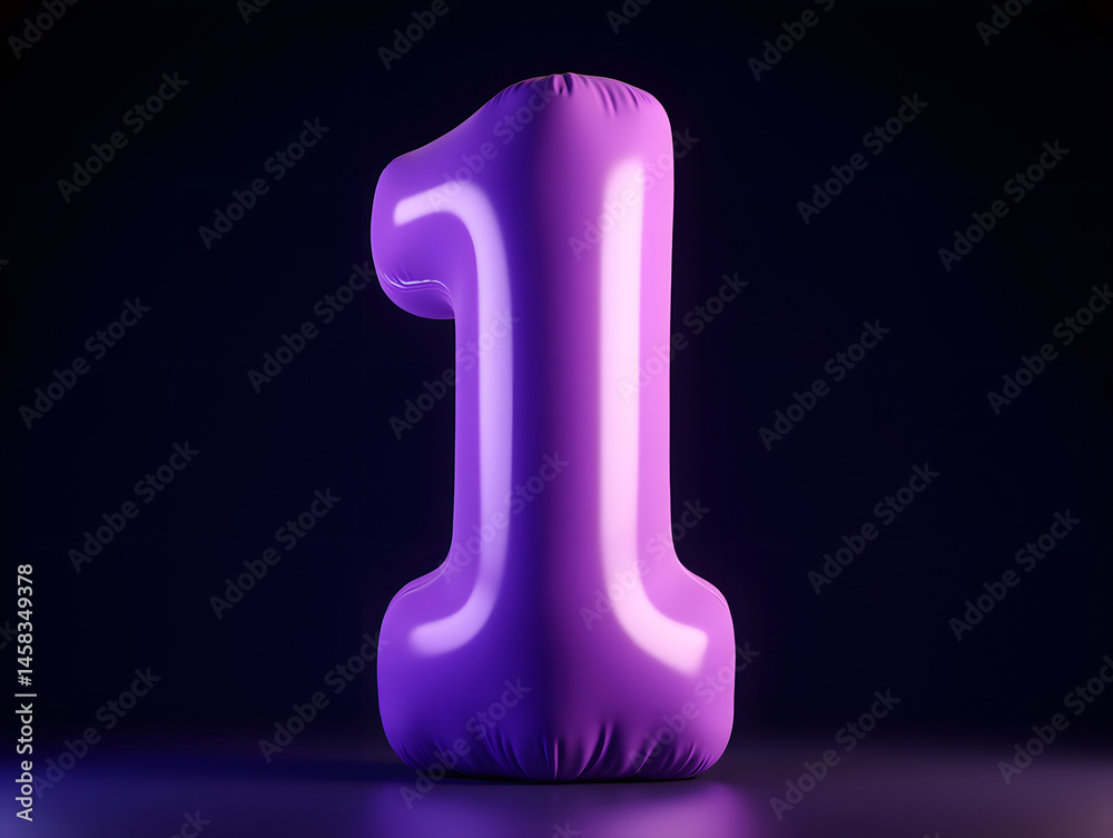 Poster 3d rendering number font 1, countdown concept with number 1