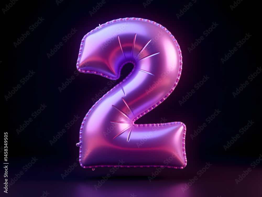 Poster 3d rendering number font 2, countdown concept with number 2