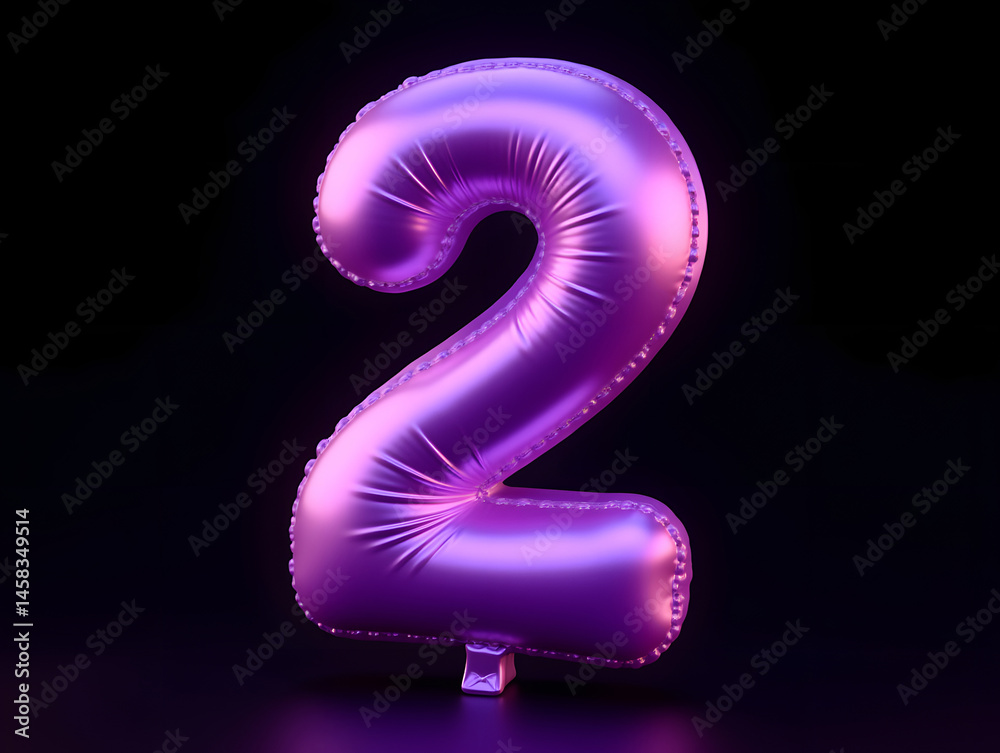 Poster 3d rendering number font 2, countdown concept with number 2