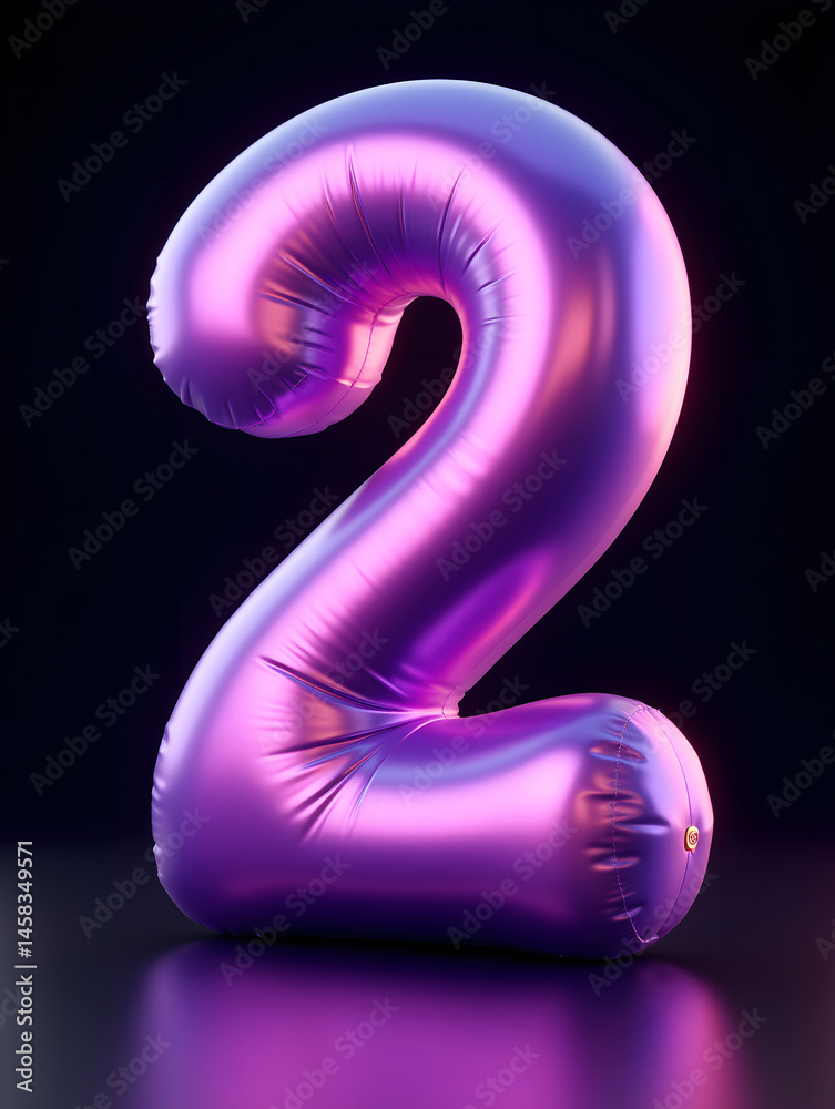 Poster 3d rendering number font 2, countdown concept with number 2