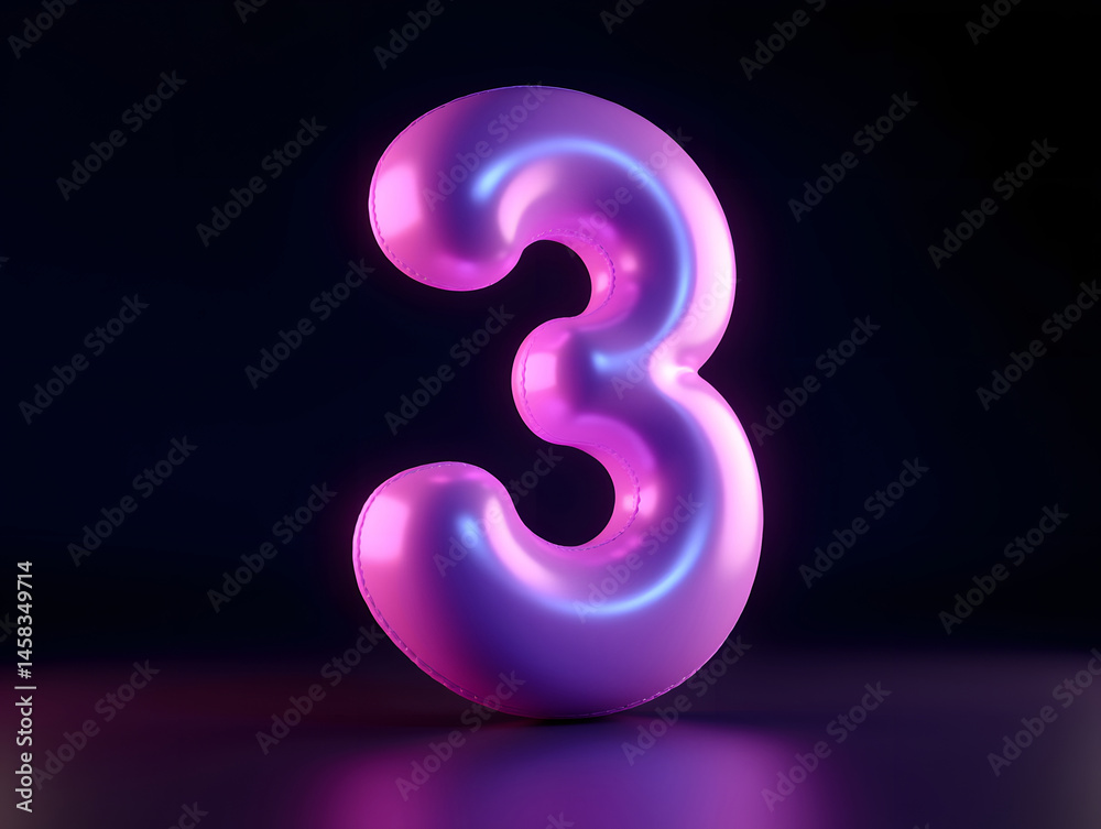 Poster 3d rendering number font 3, countdown concept with number 3