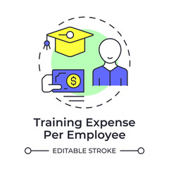 Training expense per employee multi color concept icon. Company costs for staff development. Hiring metric. Round shape line illustration. Abstract idea. Graphic design. Easy to use blog post