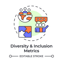 Diversity and inclusion metrics multi color concept icon. Track representation and equity. Workforce insight. Round shape line illustration. Abstract idea. Graphic design. Easy to use blog post