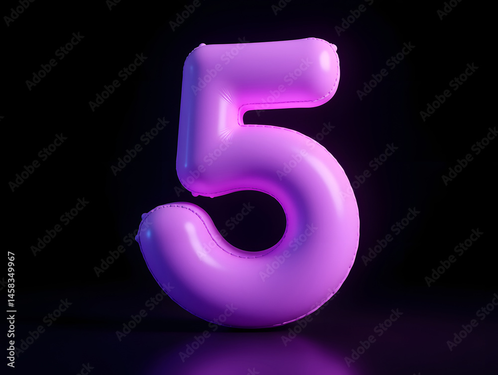 Poster 3d rendering number font 5, countdown concept of number 5