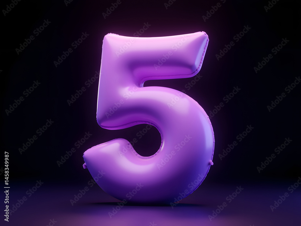 Poster 3d rendering number font 5, countdown concept of number 5