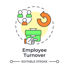 Fototapeta premium Employee turnover multi color concept icon. Workers leaving company rate analyzing. Performance and engagement. Round shape line illustration. Abstract idea. Graphic design. Easy to use blog post