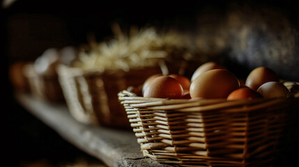 Fresh organic testicle stored in wickerwork baskets, ready for cooking