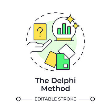 Delphi method multi color concept icon. Predicting long term workforce trends. Workforce forecasting technique. Round shape line illustration. Abstract idea. Graphic design. Easy to use blog post