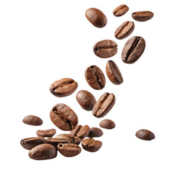 Roasted Coffee Beans Falling on transparent background