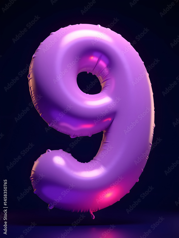 Poster 3d rendering number font 9, countdown concept of number 9