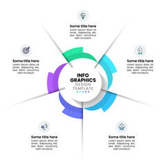 Infographic template. Gear with 5 parts and icons