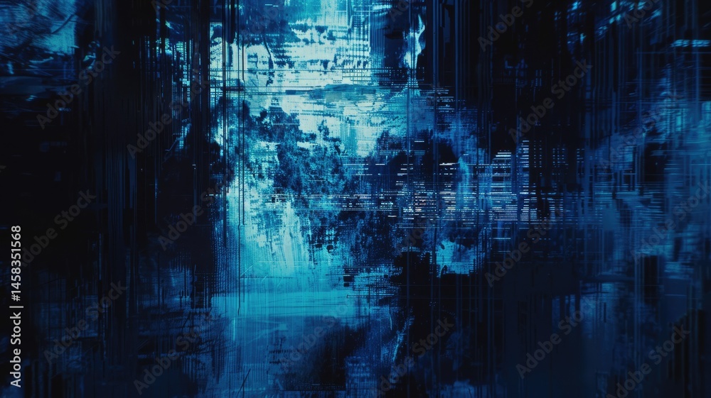 Poster abstract of blue glitch with pixel effect in graphic background use shading and monochrome to expres