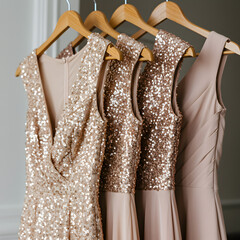Rose Gold Bridesmaid Dresses: Sequined & Chiffon Gowns on transparent background