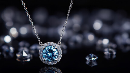 elegant blue diamond necklace accessorie on black background