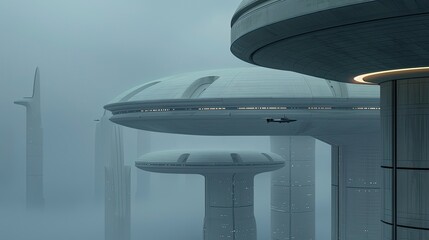 Futuristic city in a hazy atmosphere