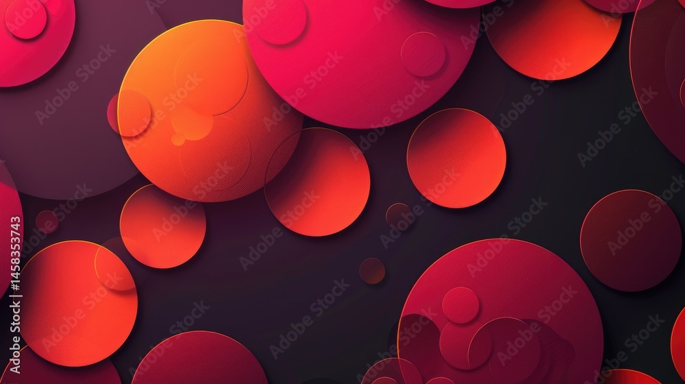 Poster 3d abstract red and orange circular shapes on a dark background. background image of 3d rendering ar