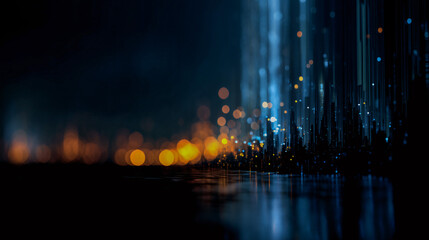 Naklejka premium Futuristic cityscape featuring radiance lights and datum visualizations