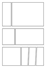 A framework for visual storytelling is presented, consisting of a series of white rectangular and square panels, delineated by thin black borders.