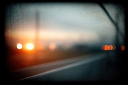 Blurred sunset reflected on glass, evoking sense of nostalgia an