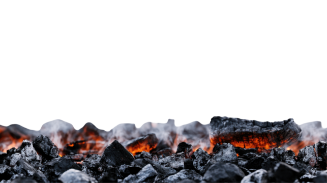 Smoldering Embers and Charcoal in a Dark Background with Glowing Heat and Smoke Effects