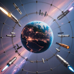 Red and orange lighting suggests urgency, innovation, or advanced technology.