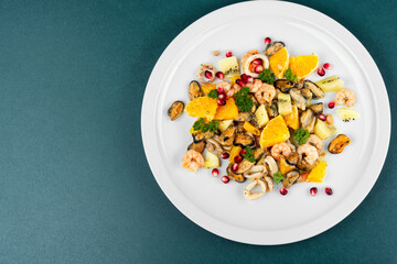 Fresh salad with seafood.
