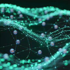 Green and blue tones evoke themes of nature, technology, or data flow.