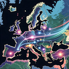 Blue and white tones dominate, symbolizing technology and data.